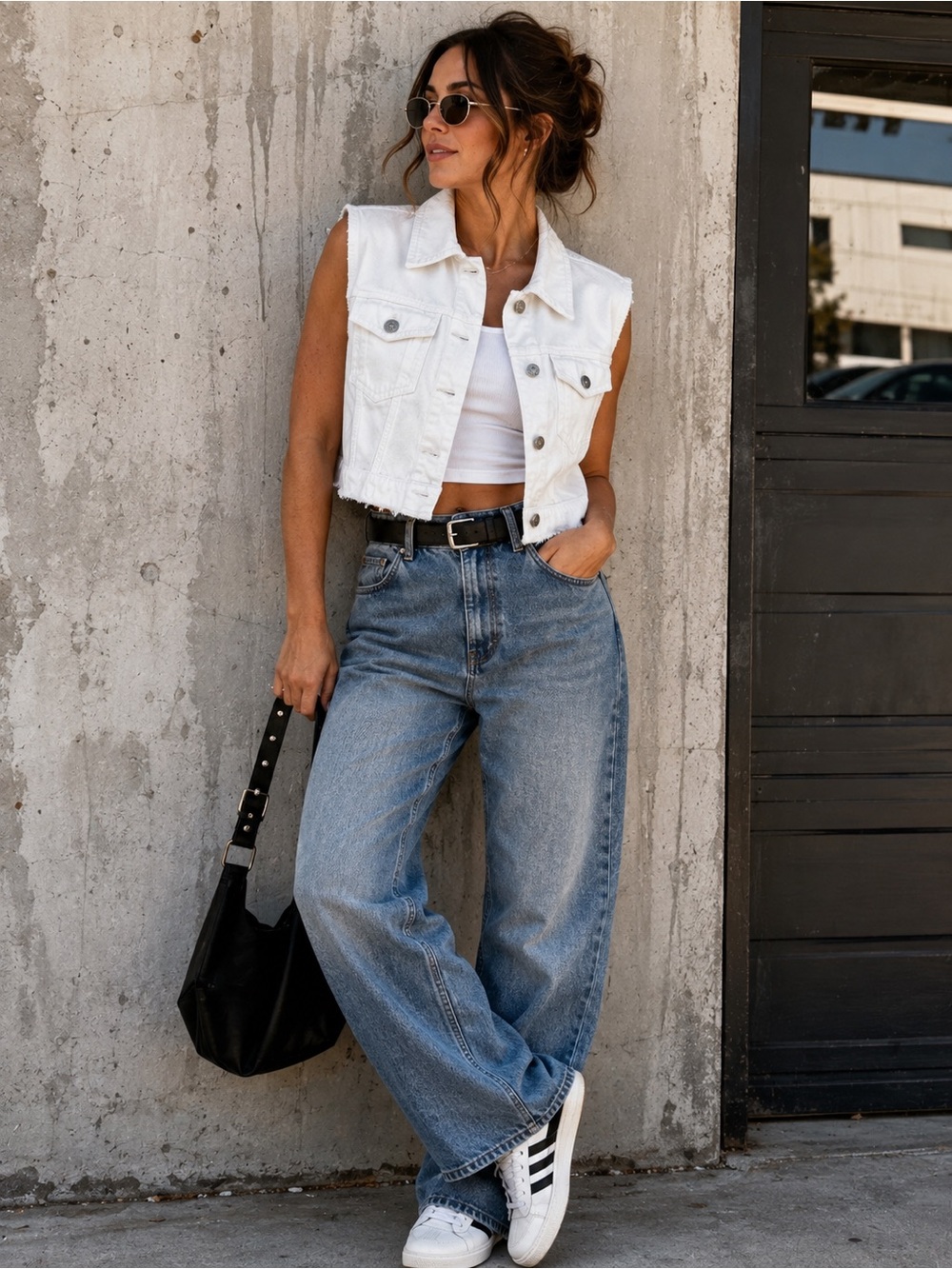 Zara White Cropped Denim Vest